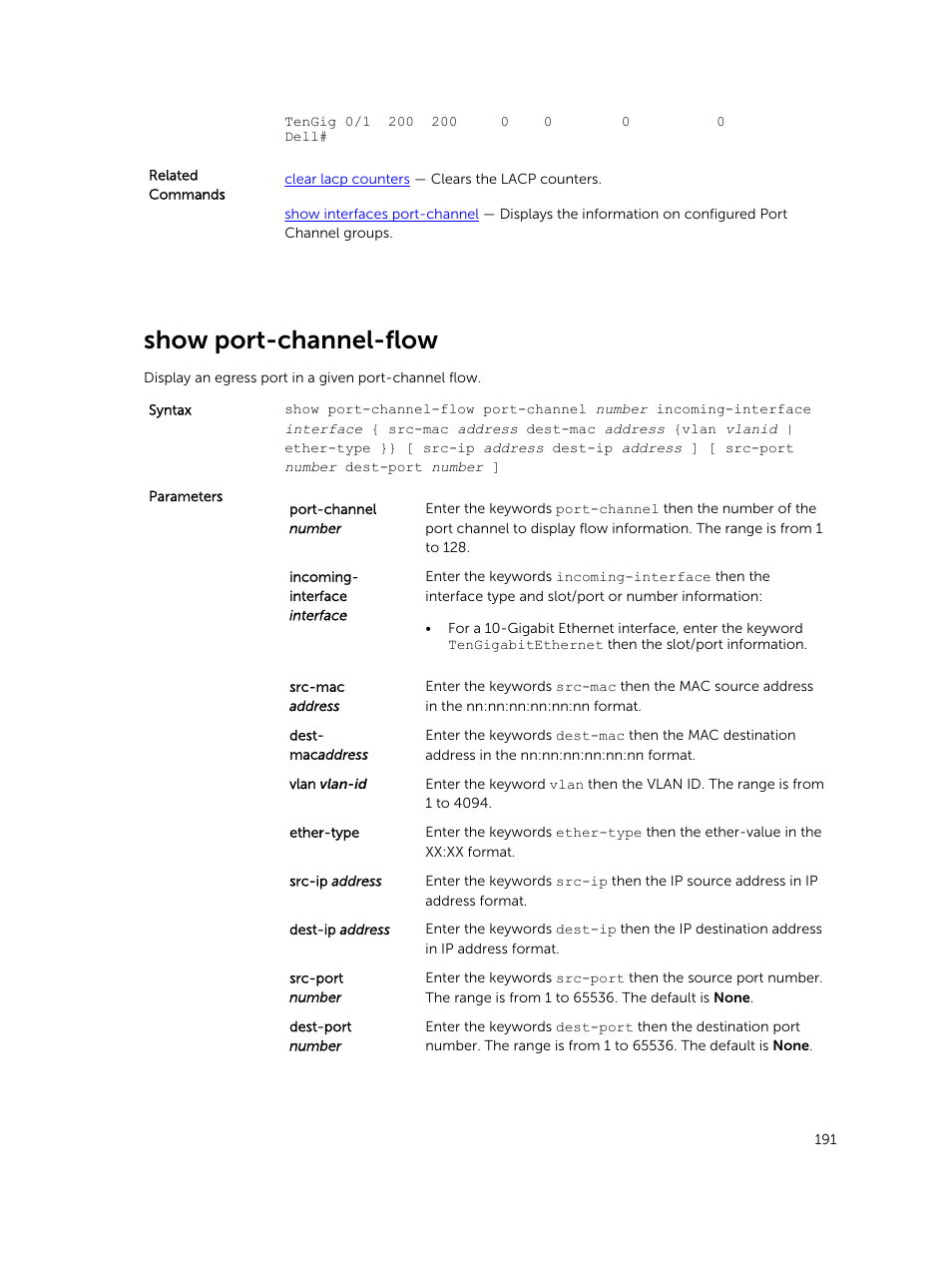 Show port-channel-flow | Dell PowerEdge FX2/FX2s User Manual | Page 191 / 462