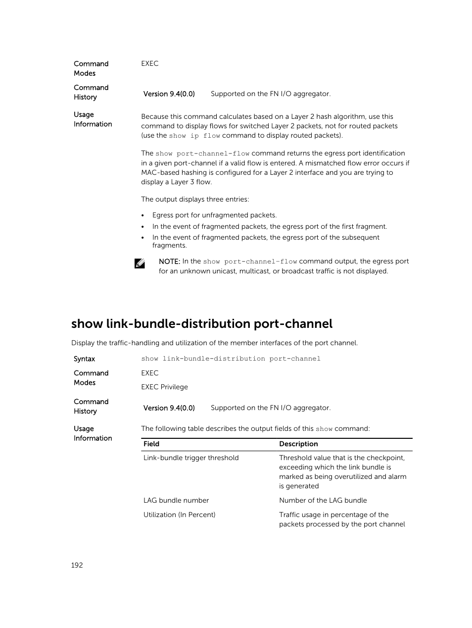 Show link-bundle-distribution port-channel | Dell PowerEdge FX2/FX2s User Manual | Page 192 / 462