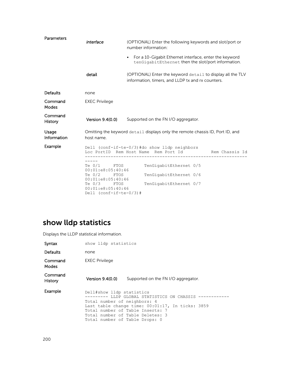 Show lldp statistics | Dell PowerEdge FX2/FX2s User Manual | Page 200 / 462