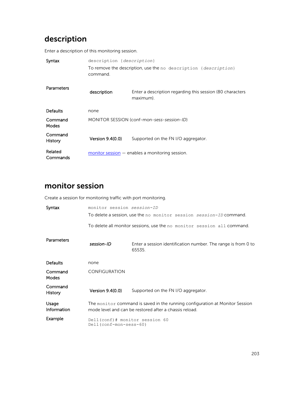 Description, Monitor session | Dell PowerEdge FX2/FX2s User Manual | Page 203 / 462