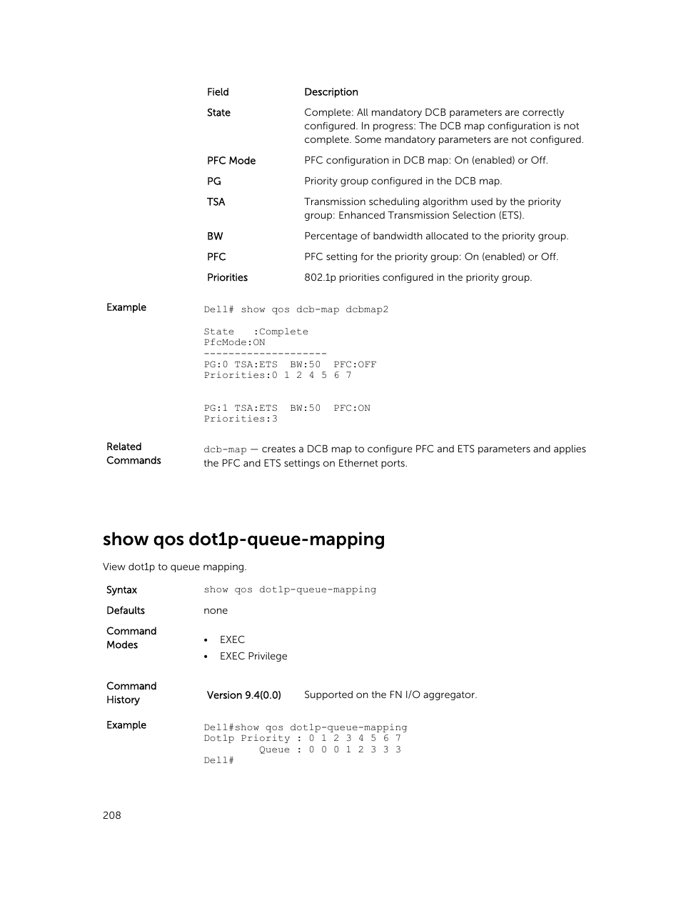 Show qos dot1p-queue-mapping | Dell PowerEdge FX2/FX2s User Manual | Page 208 / 462