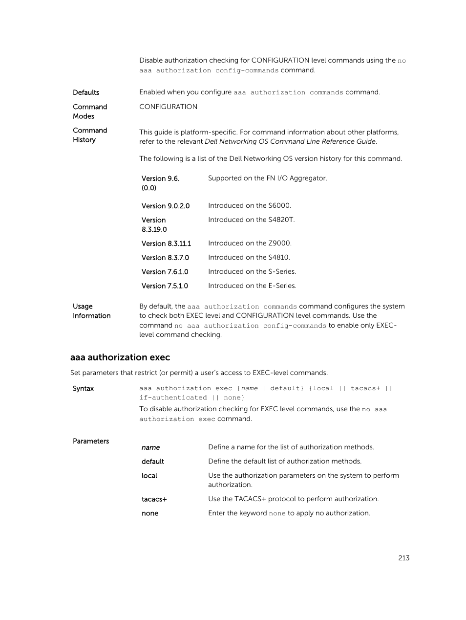 Aaa authorization exec | Dell PowerEdge FX2/FX2s User Manual | Page 213 / 462