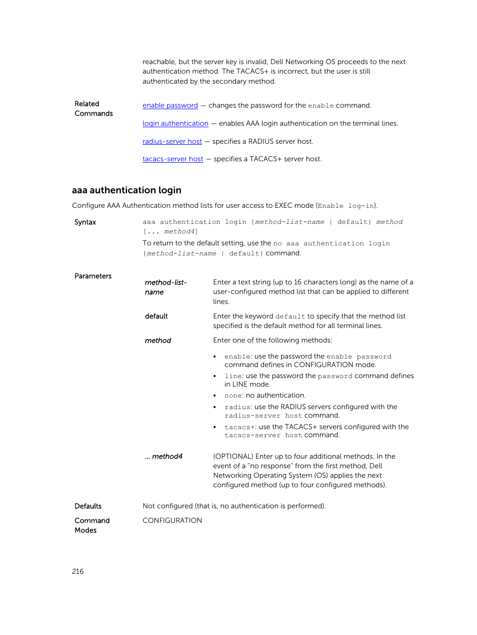 Aaa authentication login | Dell PowerEdge FX2/FX2s User Manual | Page 216 / 462