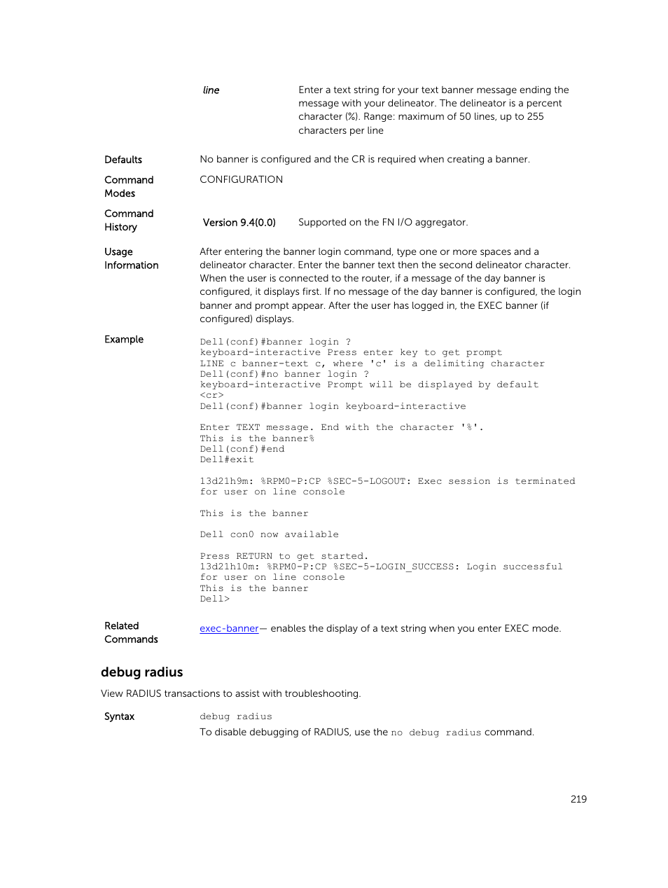 Debug radius | Dell PowerEdge FX2/FX2s User Manual | Page 219 / 462