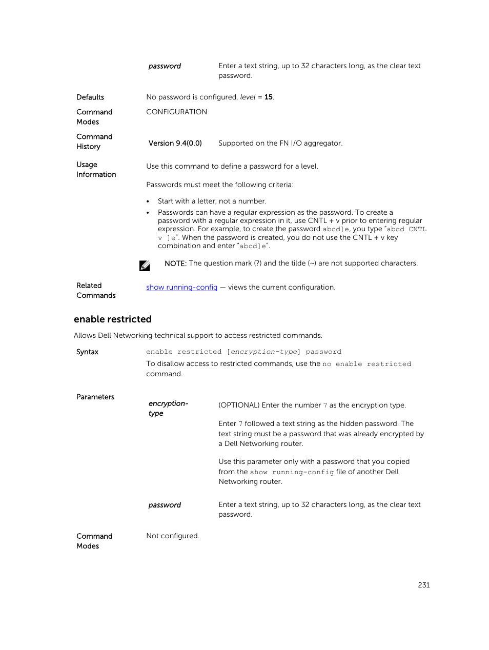 Enable restricted | Dell PowerEdge FX2/FX2s User Manual | Page 231 / 462