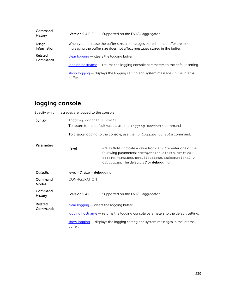 Logging console | Dell PowerEdge FX2/FX2s User Manual | Page 239 / 462