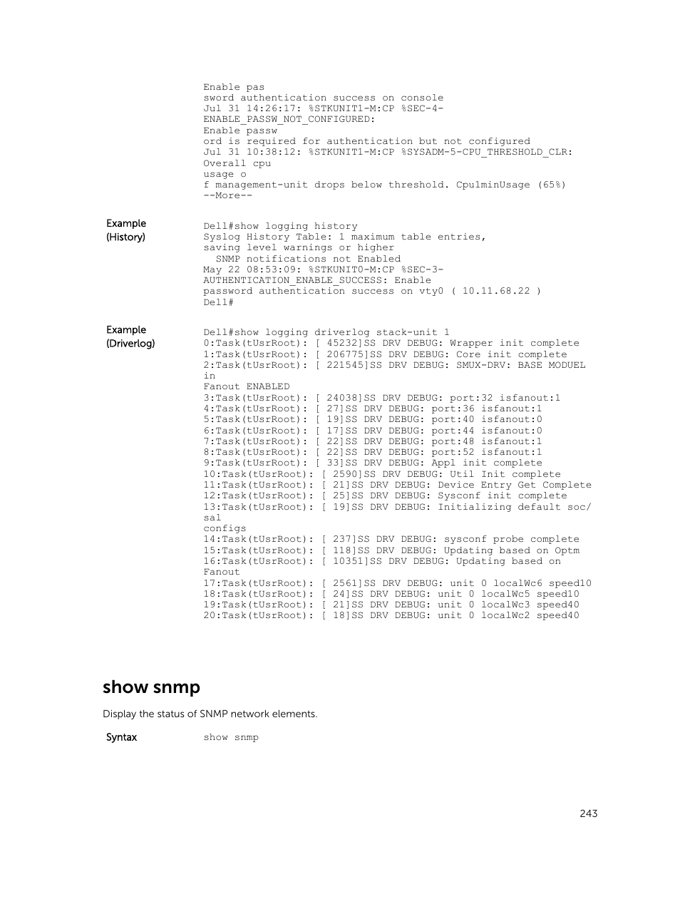 Show snmp | Dell PowerEdge FX2/FX2s User Manual | Page 243 / 462