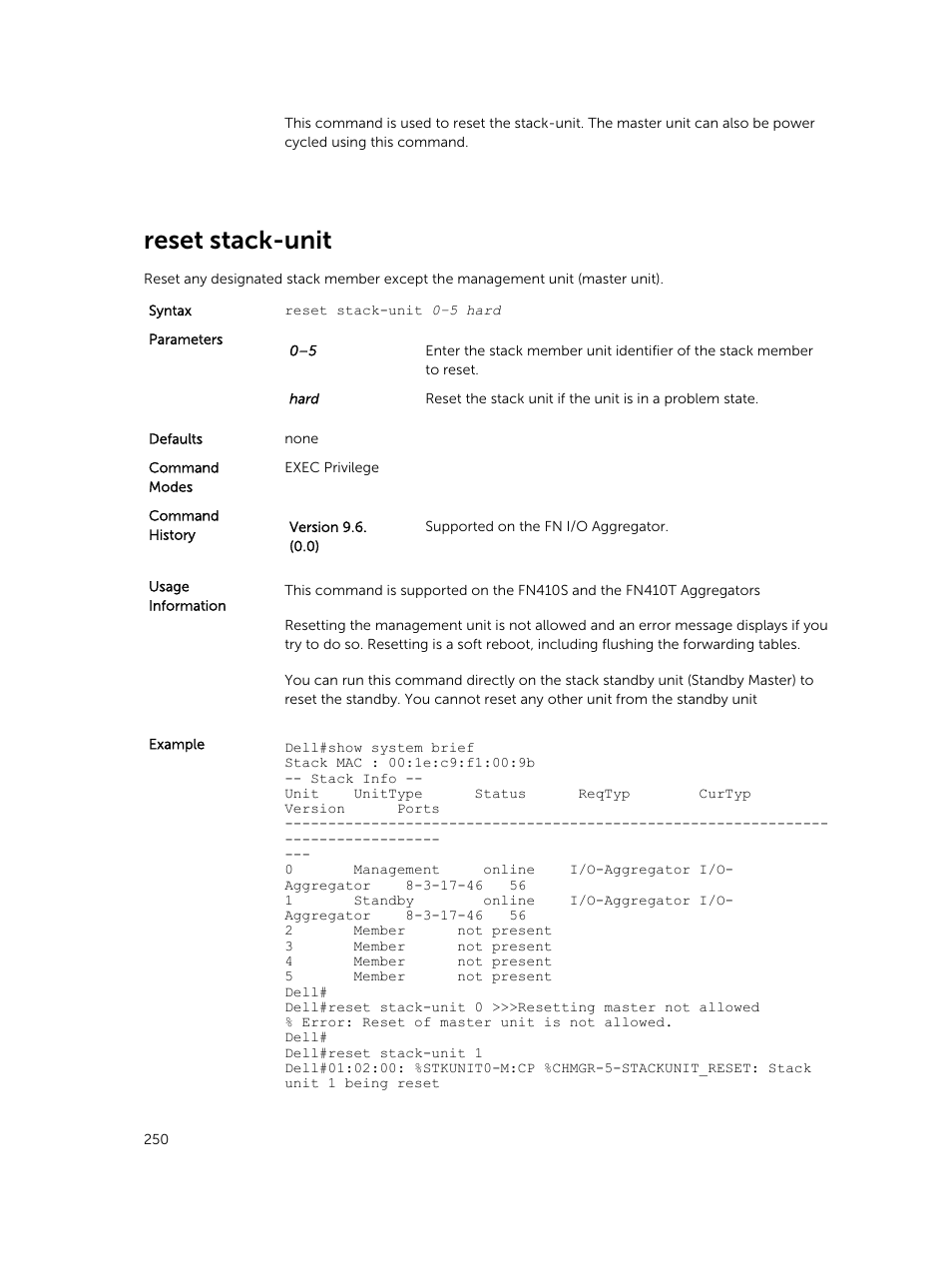 Reset stack-unit | Dell PowerEdge FX2/FX2s User Manual | Page 250 / 462