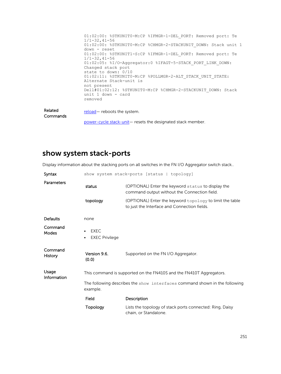 Show system stack-ports | Dell PowerEdge FX2/FX2s User Manual | Page 251 / 462