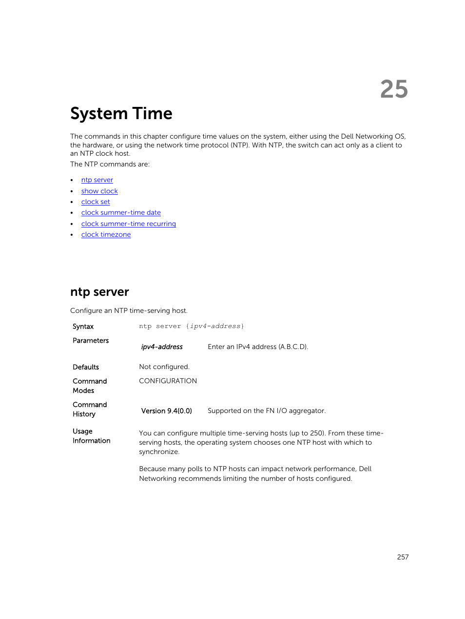 System time, Ntp server, 25 system time | Dell PowerEdge FX2/FX2s User Manual | Page 257 / 462