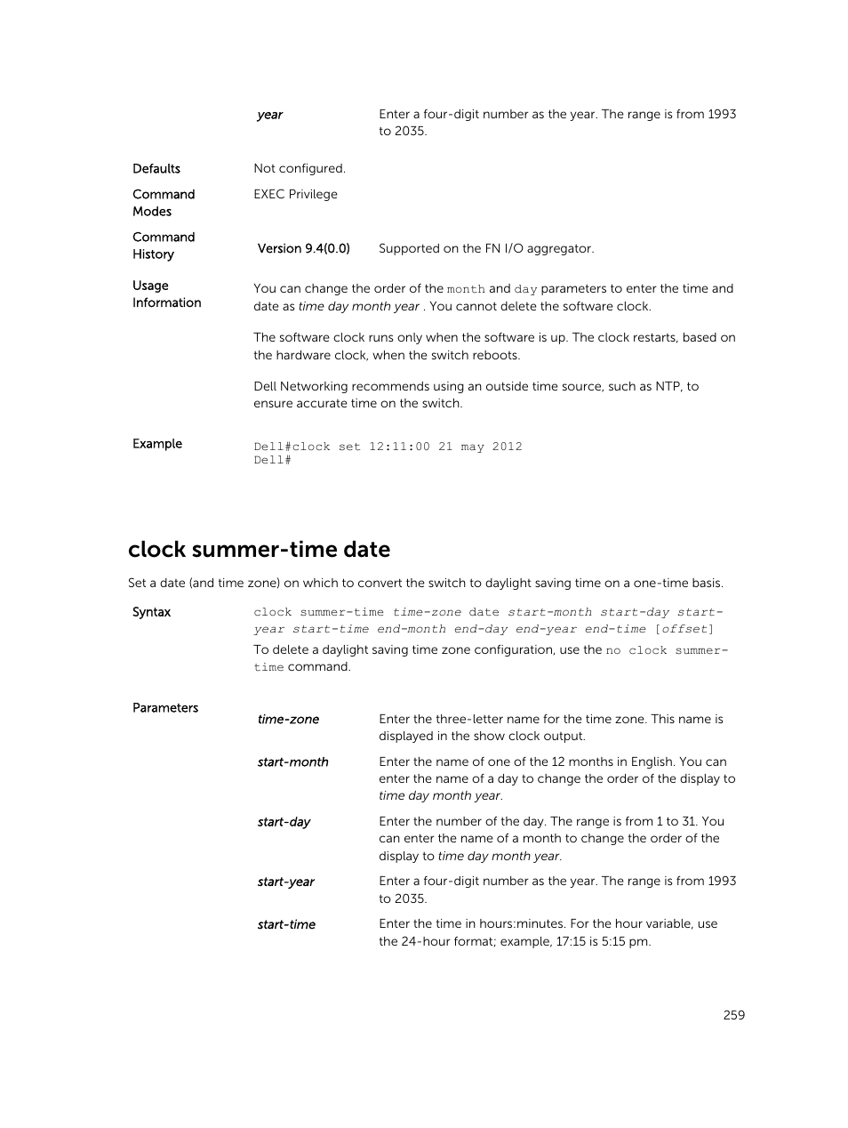 Clock summer-time date | Dell PowerEdge FX2/FX2s User Manual | Page 259 / 462