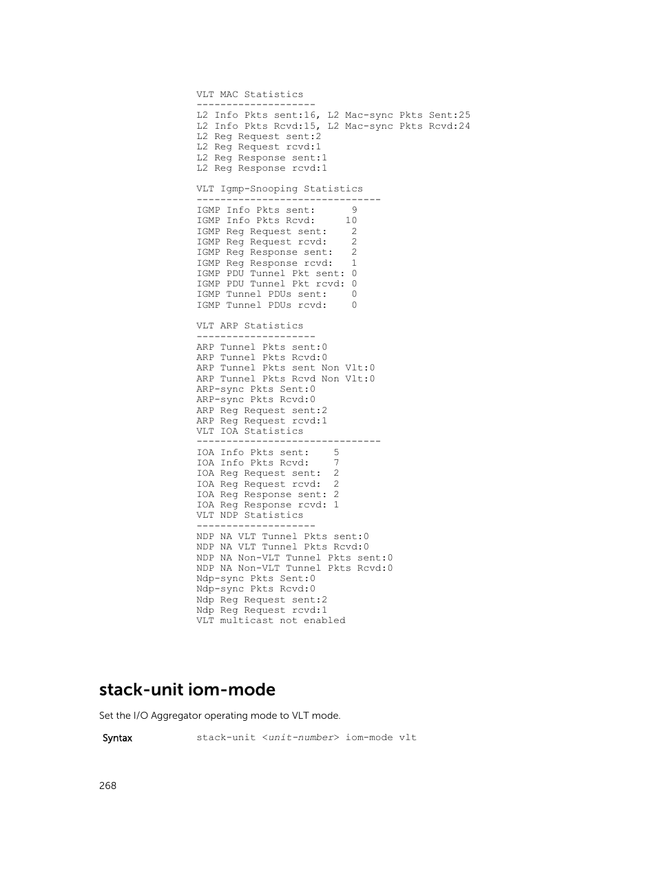 Stack-unit iom-mode, Stack-unit iom-mode vlt | Dell PowerEdge FX2/FX2s User Manual | Page 268 / 462