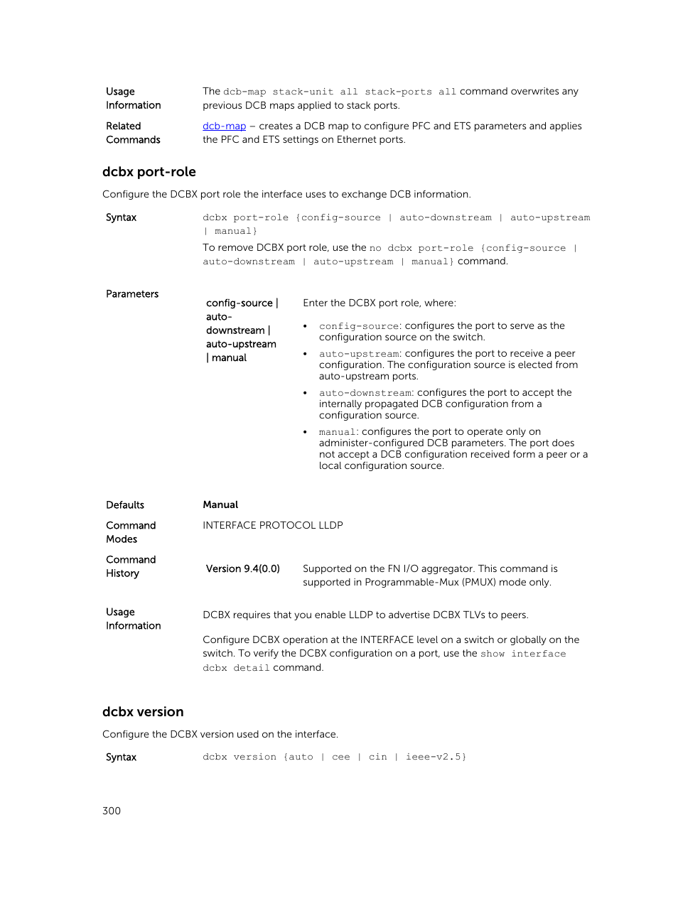 Dcbx port-role, Dcbx version | Dell PowerEdge FX2/FX2s User Manual | Page 300 / 462