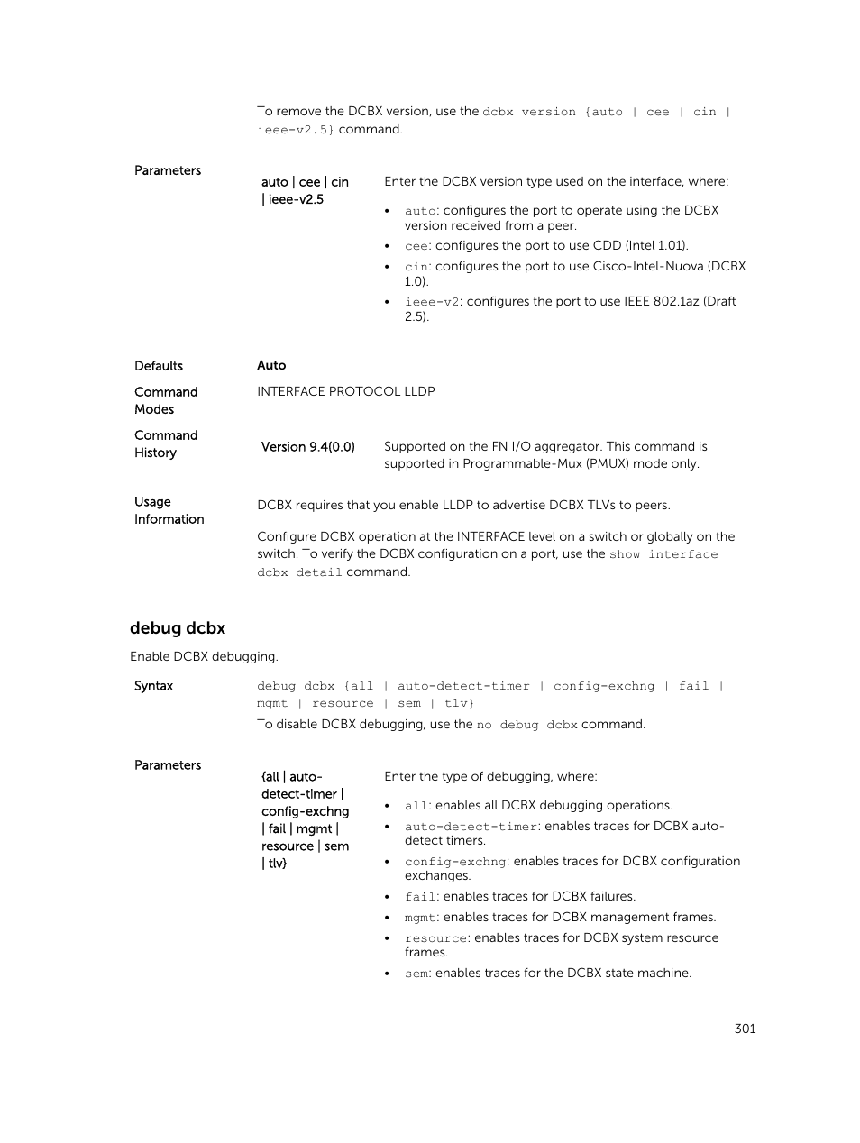 Debug dcbx | Dell PowerEdge FX2/FX2s User Manual | Page 301 / 462