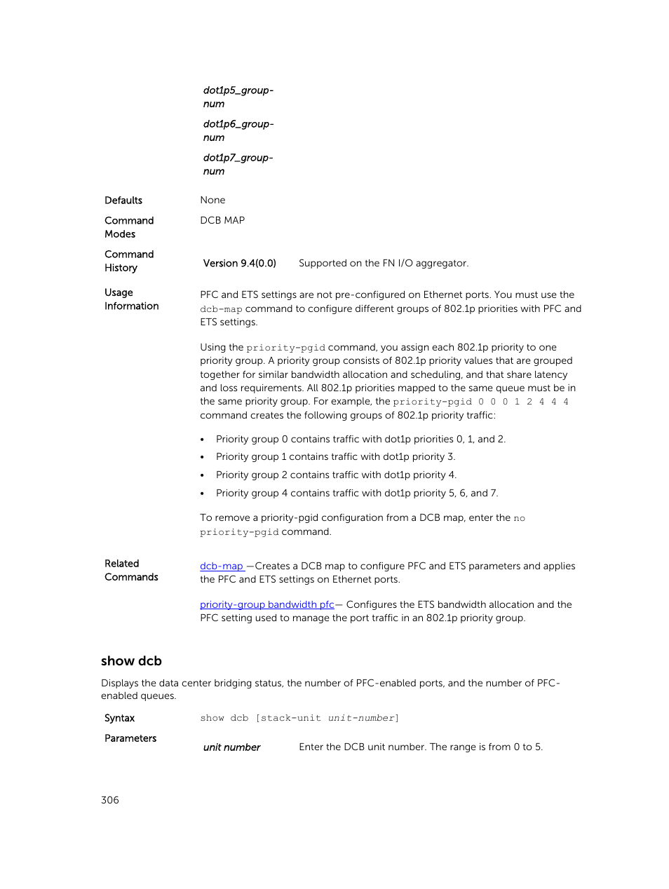 Show dcb | Dell PowerEdge FX2/FX2s User Manual | Page 306 / 462
