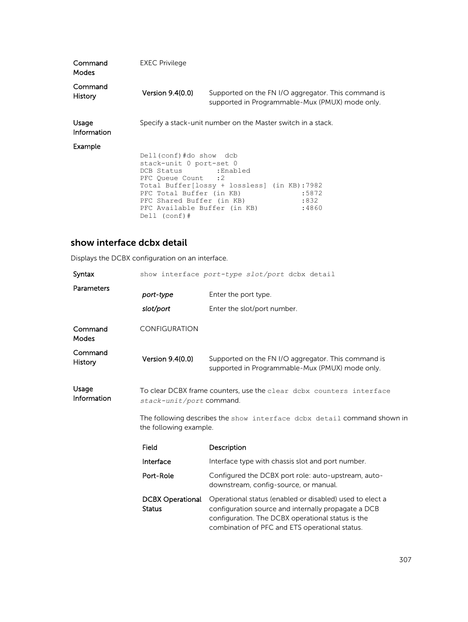 Show interface dcbx detail | Dell PowerEdge FX2/FX2s User Manual | Page 307 / 462