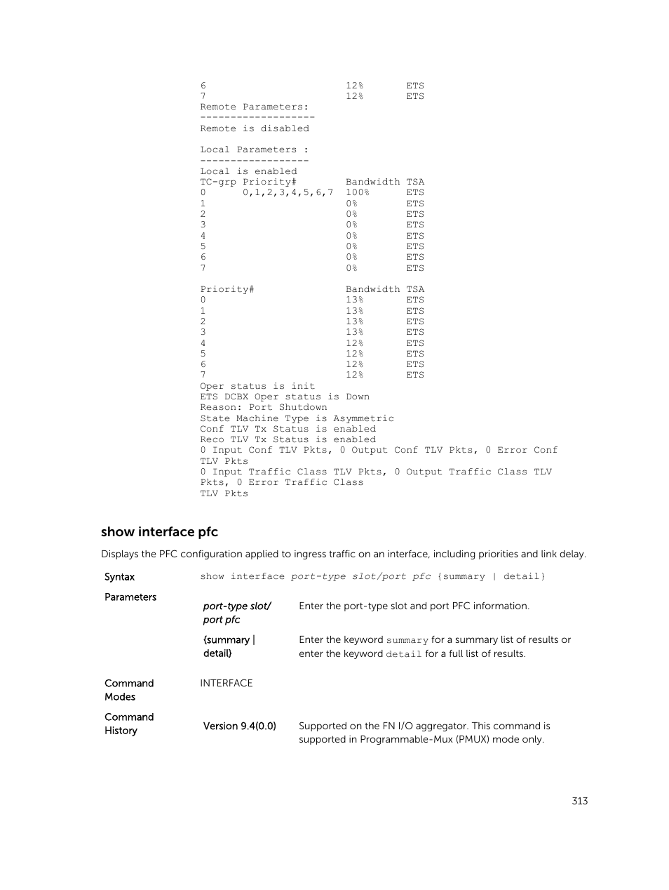 Show interface pfc | Dell PowerEdge FX2/FX2s User Manual | Page 313 / 462