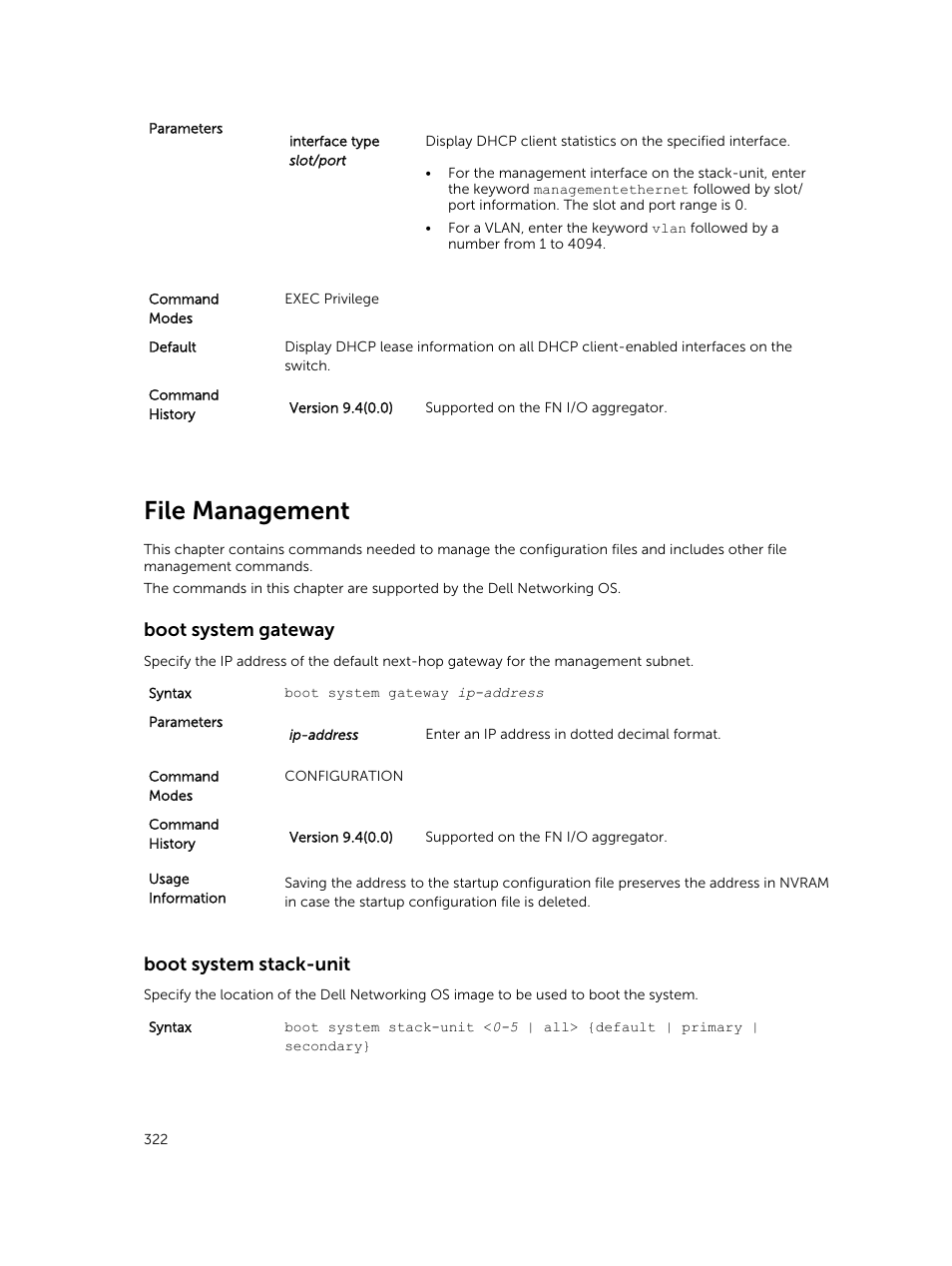 File management, Boot system gateway, Boot system stack-unit | Dell PowerEdge FX2/FX2s User Manual | Page 322 / 462
