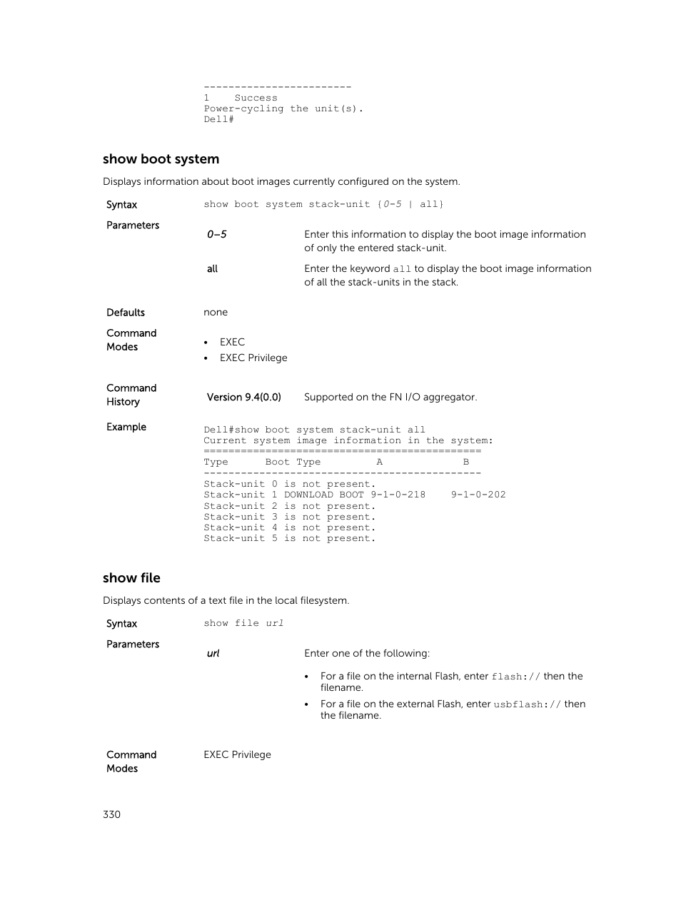 Show boot system, Show file | Dell PowerEdge FX2/FX2s User Manual | Page 330 / 462