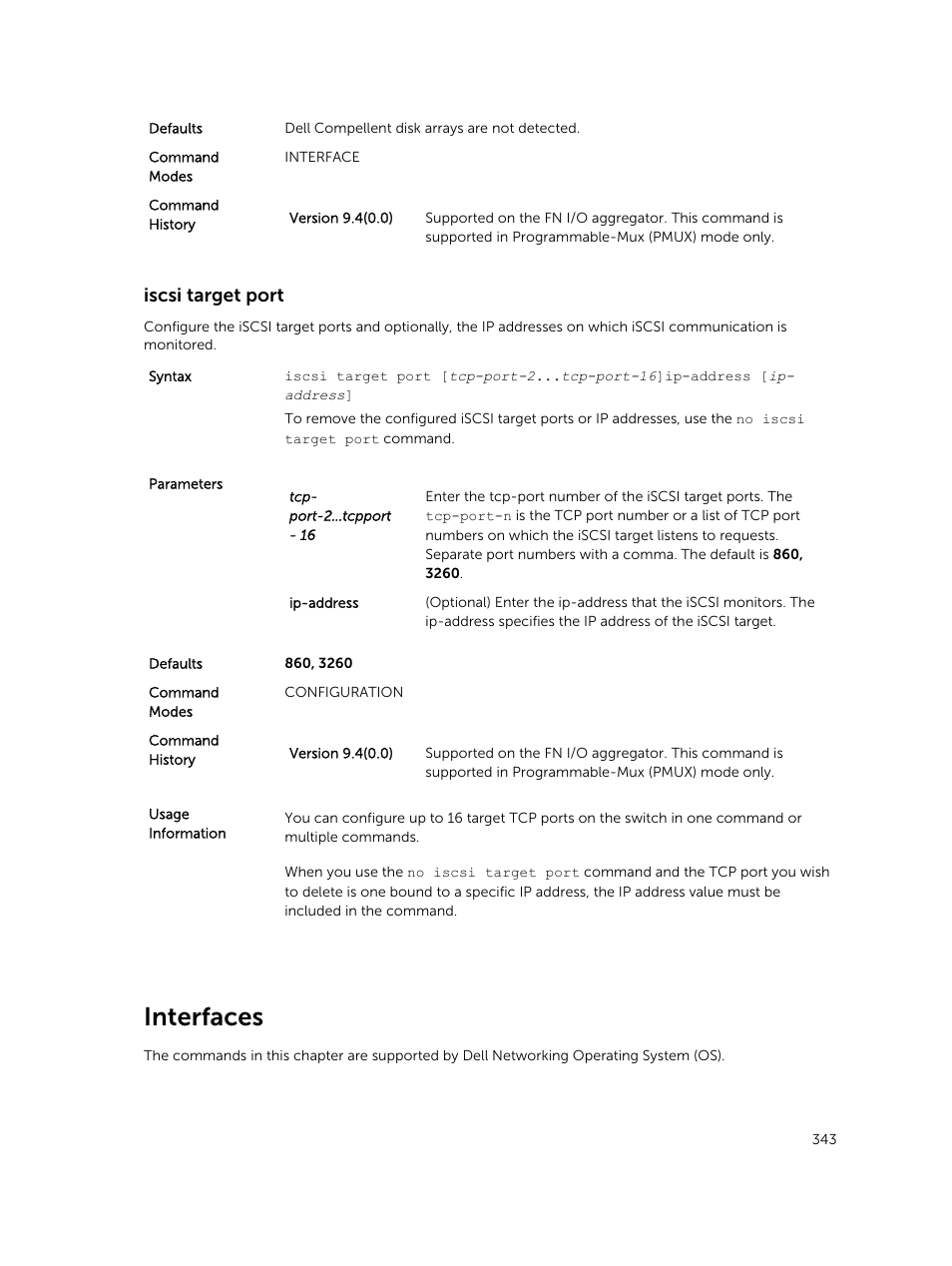 Iscsi target port, Interfaces | Dell PowerEdge FX2/FX2s User Manual | Page 343 / 462