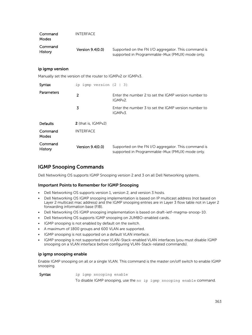 Igmp snooping commands | Dell PowerEdge FX2/FX2s User Manual | Page 363 / 462