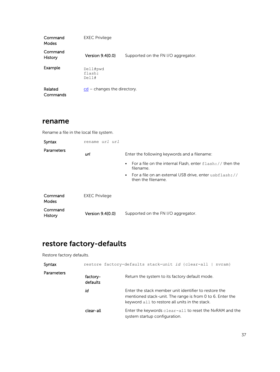 Rename, Restore factory-defaults | Dell PowerEdge FX2/FX2s User Manual | Page 37 / 462