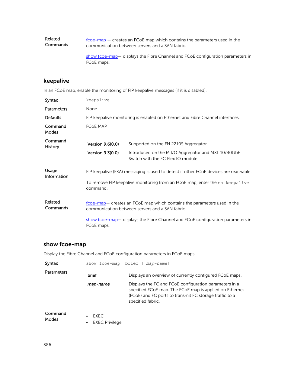 Keepalive, Show fcoe-map | Dell PowerEdge FX2/FX2s User Manual | Page 386 / 462