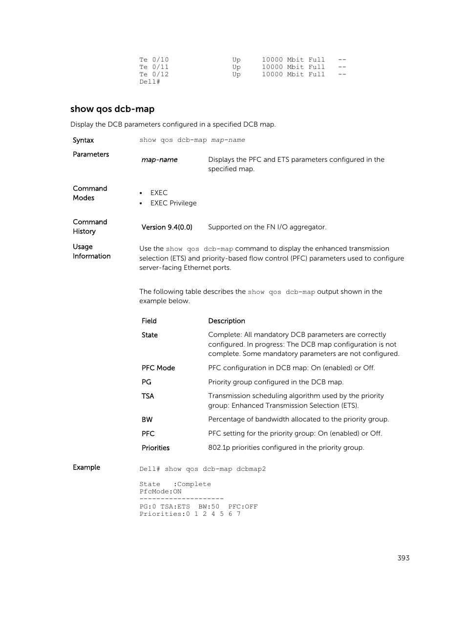Show qos dcb-map | Dell PowerEdge FX2/FX2s User Manual | Page 393 / 462