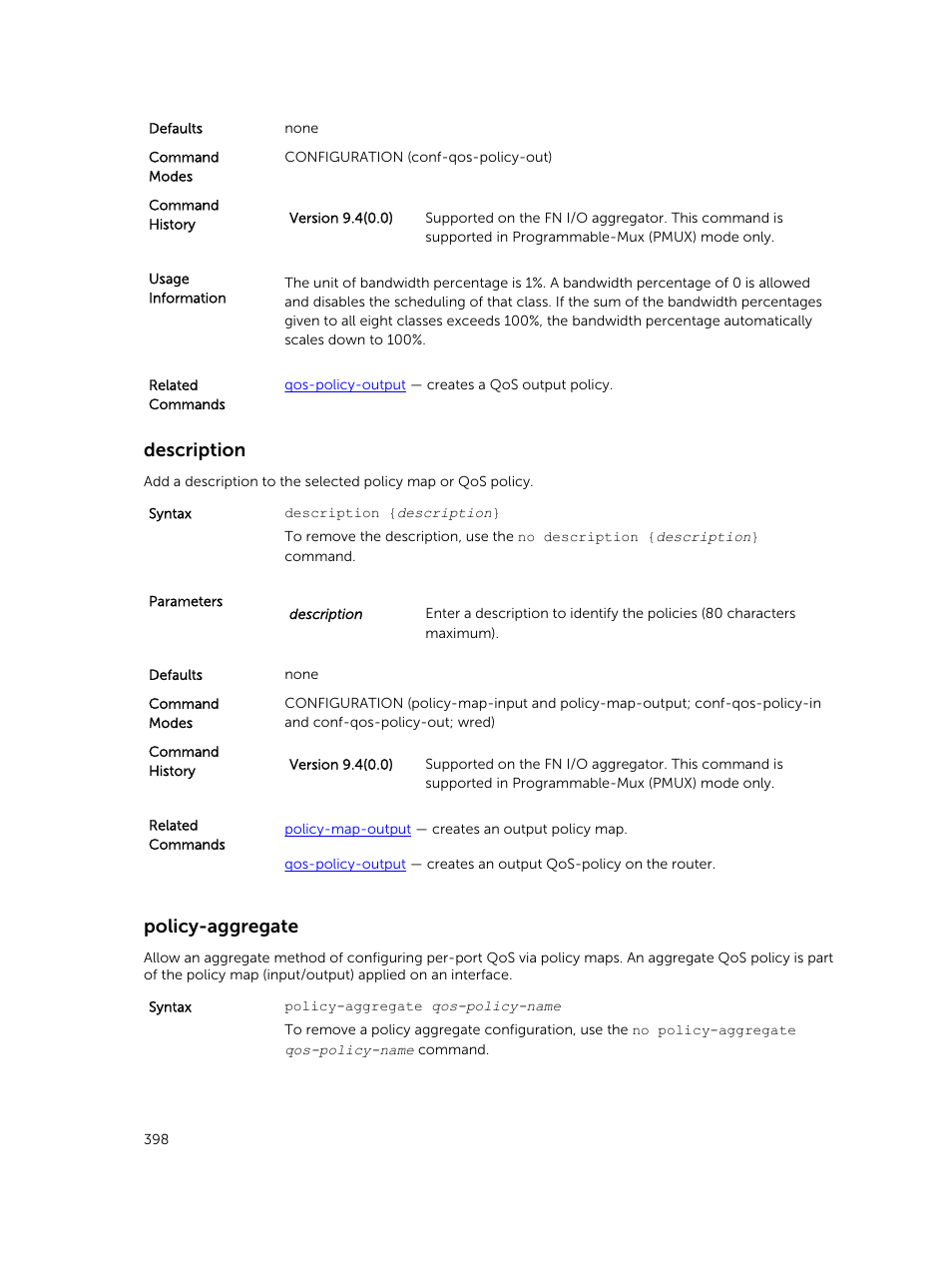 Description, Policy-aggregate | Dell PowerEdge FX2/FX2s User Manual | Page 398 / 462