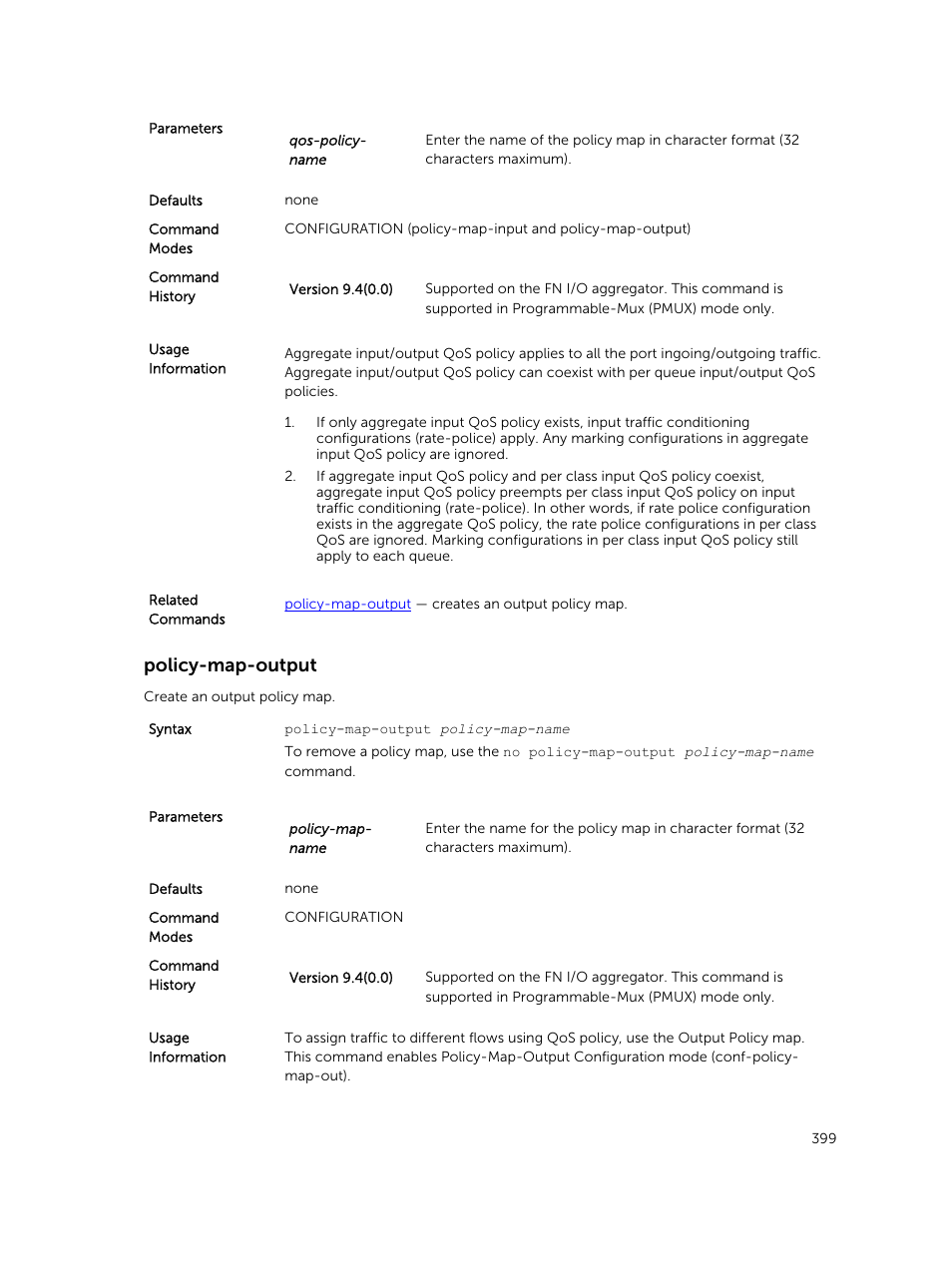 Policy-map-output, Creates an output policy map | Dell PowerEdge FX2/FX2s User Manual | Page 399 / 462