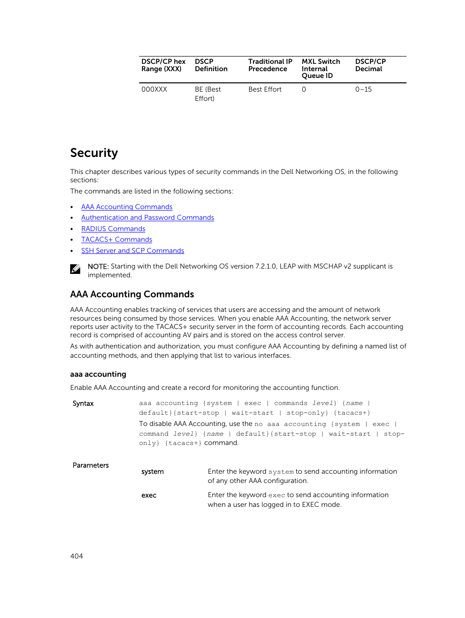 Security, Aaa accounting commands | Dell PowerEdge FX2/FX2s User Manual | Page 404 / 462