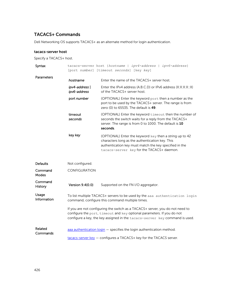 Tacacs+ commands | Dell PowerEdge FX2/FX2s User Manual | Page 426 / 462