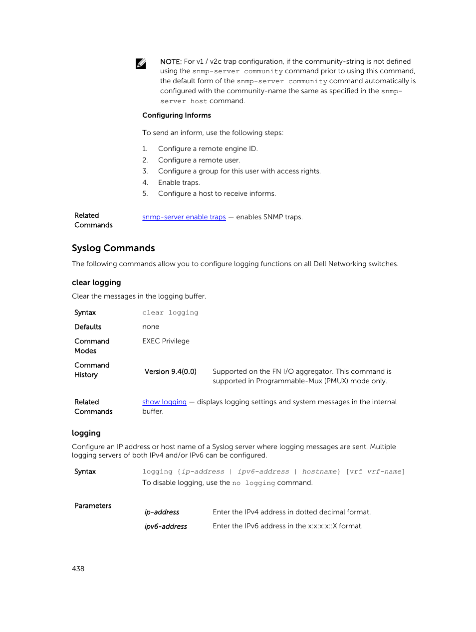Syslog commands | Dell PowerEdge FX2/FX2s User Manual | Page 438 / 462