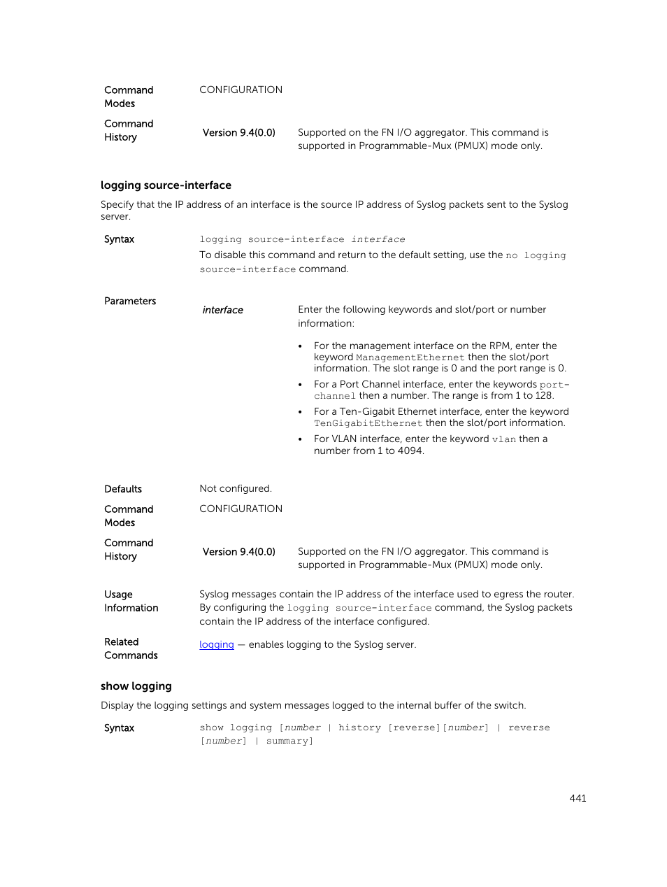 Show logging | Dell PowerEdge FX2/FX2s User Manual | Page 441 / 462