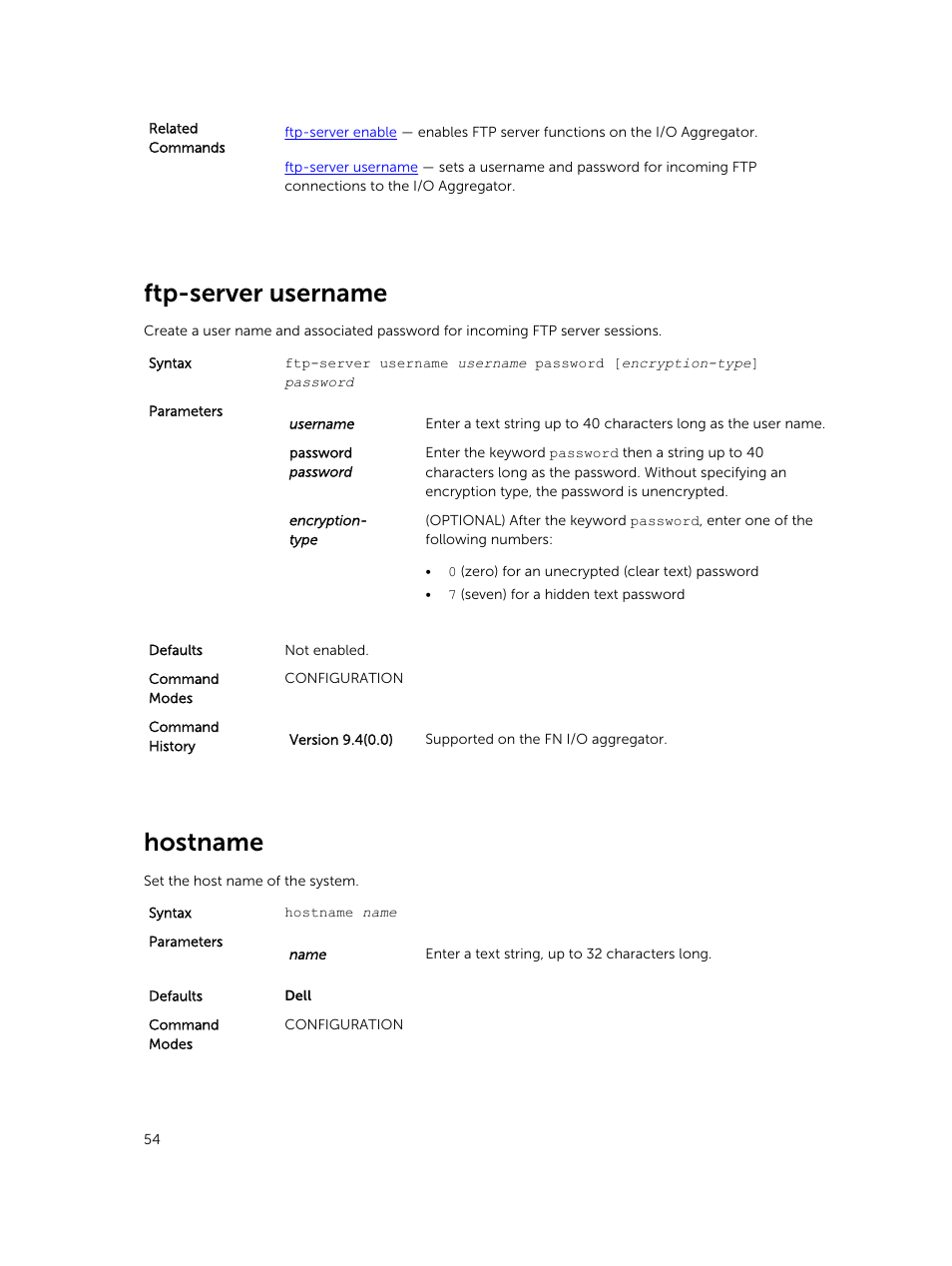 Ftp-server username, Hostname | Dell PowerEdge FX2/FX2s User Manual | Page 54 / 462