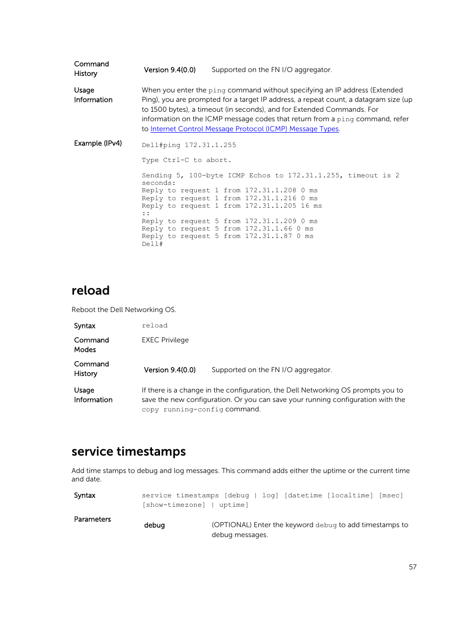 Reload, Service timestamps | Dell PowerEdge FX2/FX2s User Manual | Page 57 / 462