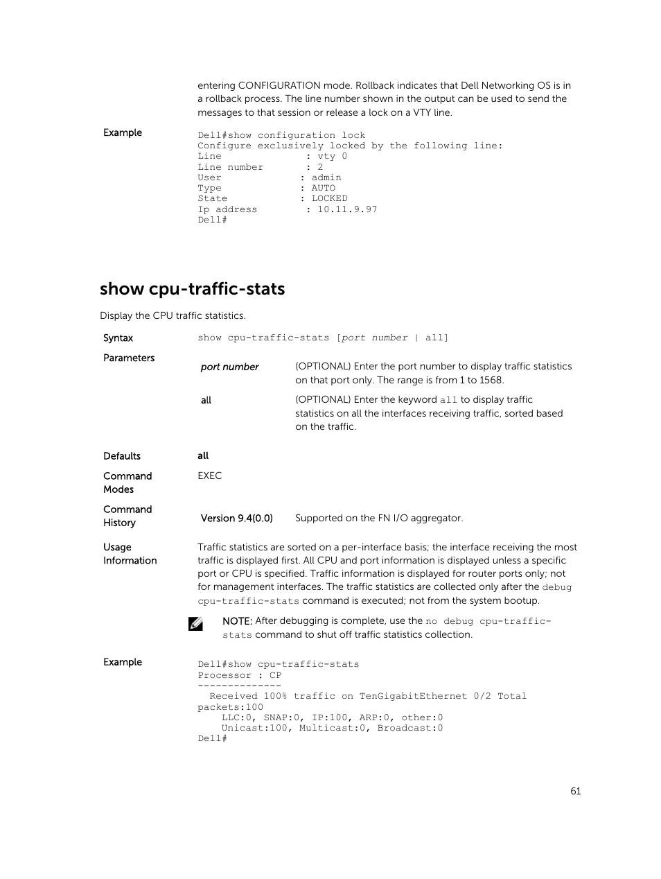 Show cpu-traffic-stats | Dell PowerEdge FX2/FX2s User Manual | Page 61 / 462