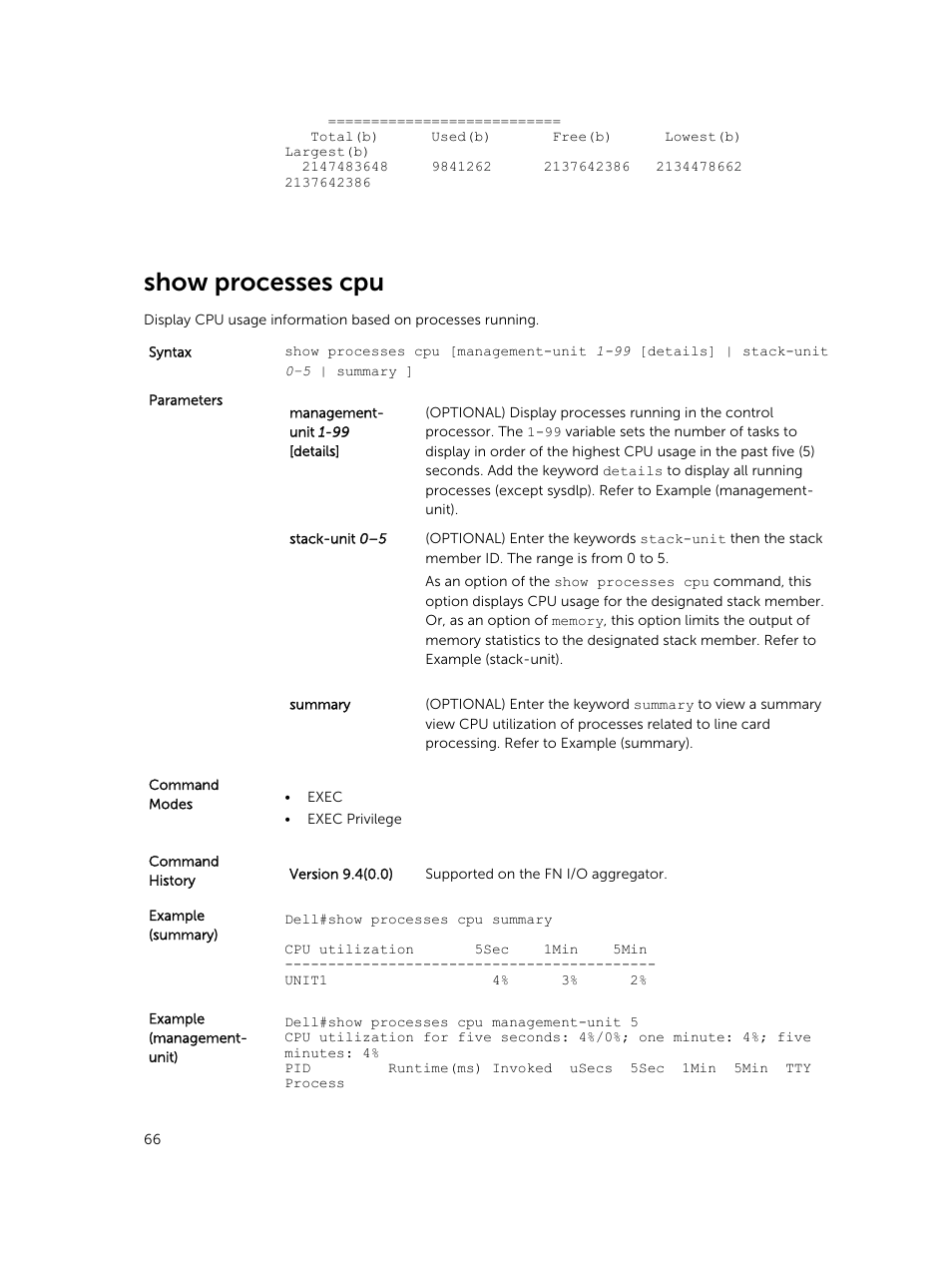 Show processes cpu | Dell PowerEdge FX2/FX2s User Manual | Page 66 / 462