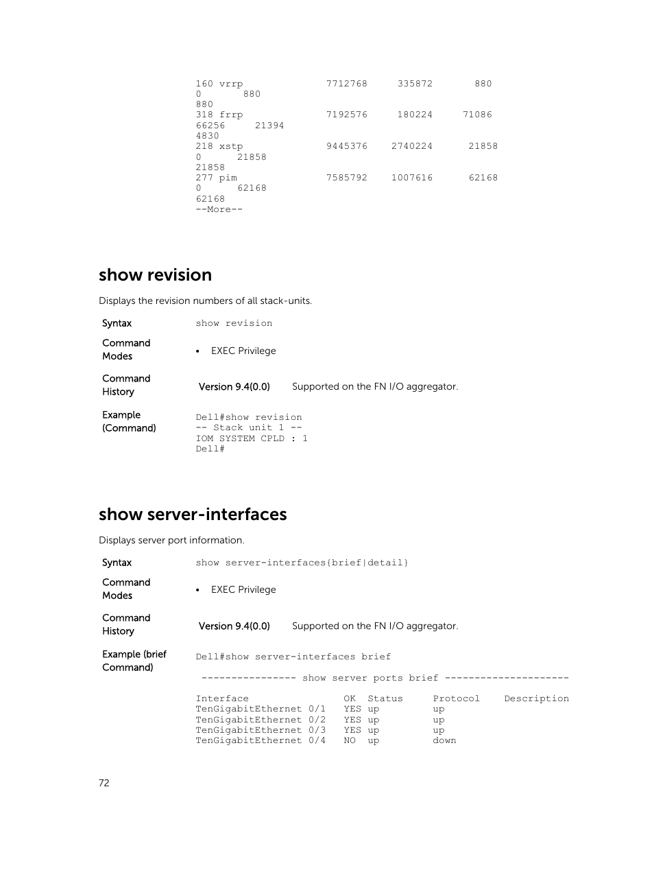 Show revision, Show server-interfaces | Dell PowerEdge FX2/FX2s User Manual | Page 72 / 462