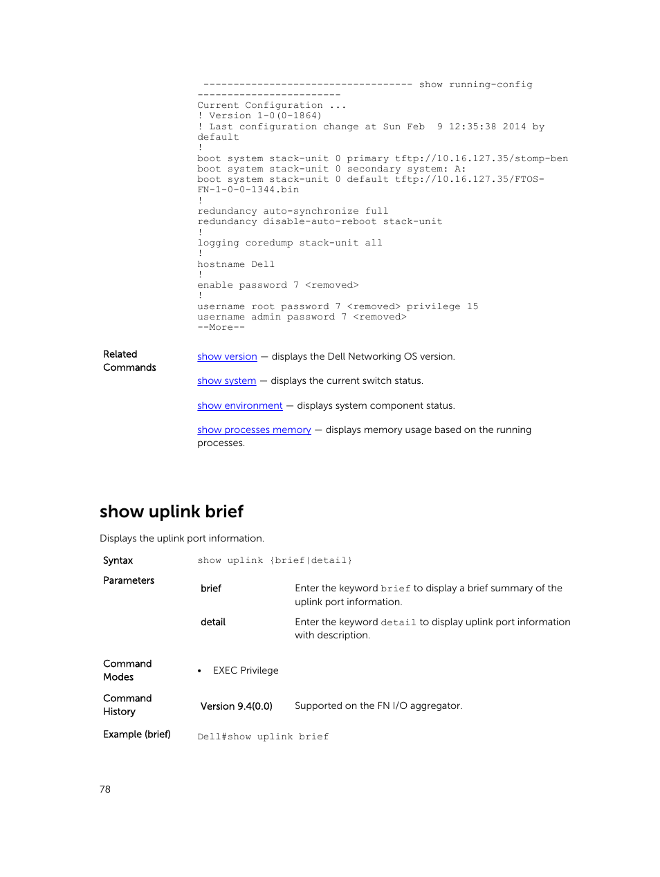 Show uplink brief | Dell PowerEdge FX2/FX2s User Manual | Page 78 / 462