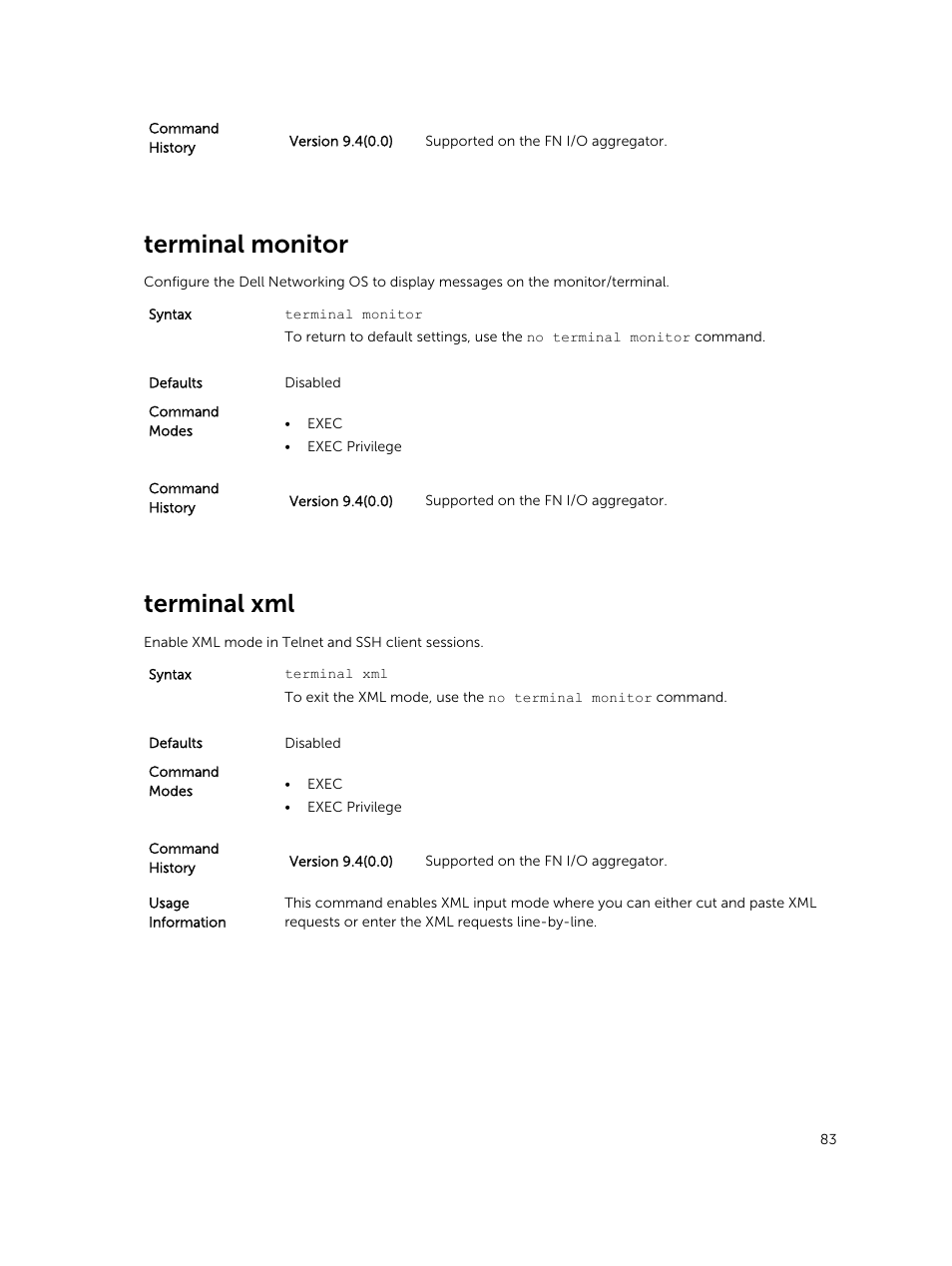Terminal monitor, Terminal xml | Dell PowerEdge FX2/FX2s User Manual | Page 83 / 462