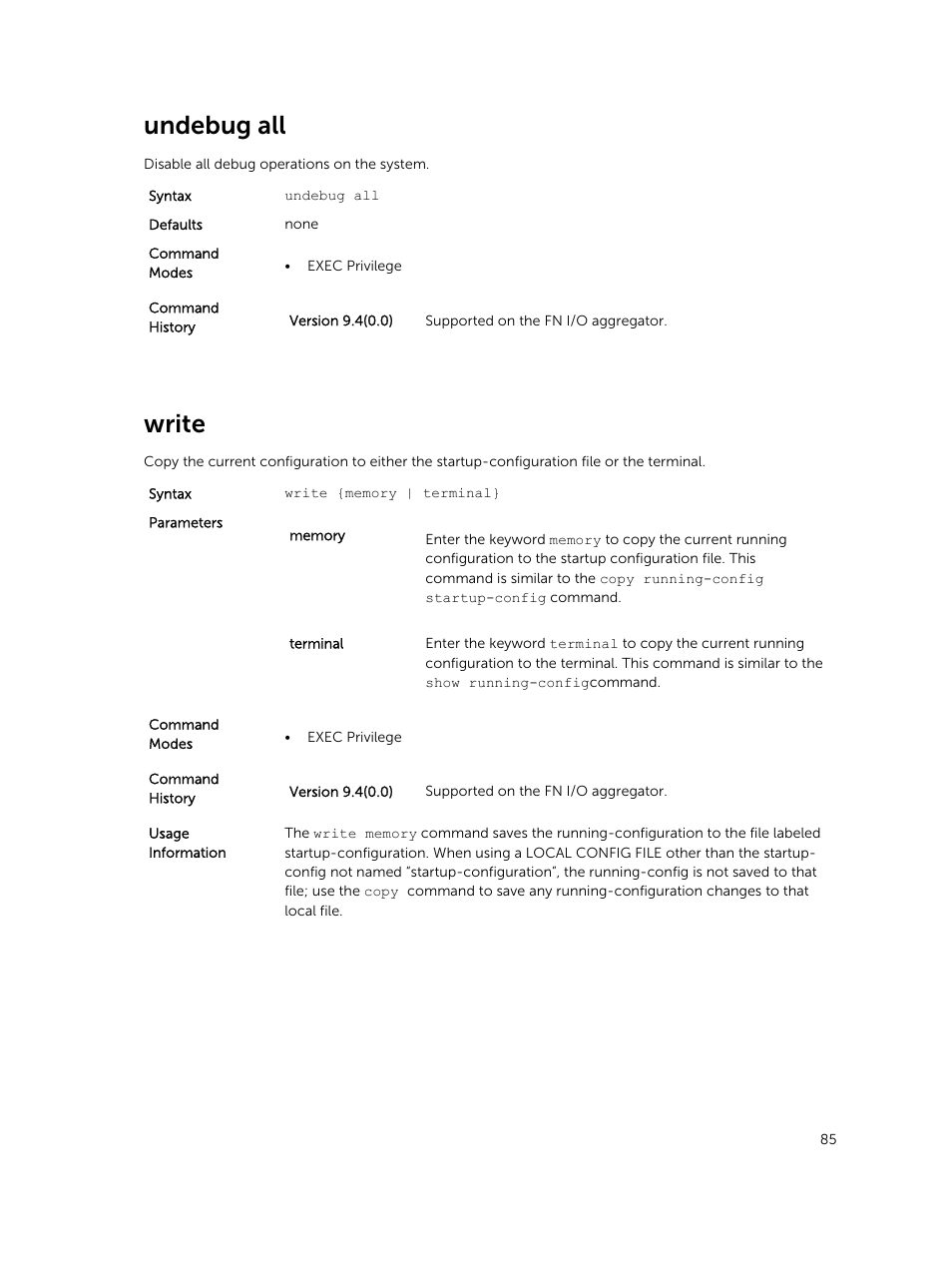 Undebug all, Write | Dell PowerEdge FX2/FX2s User Manual | Page 85 / 462