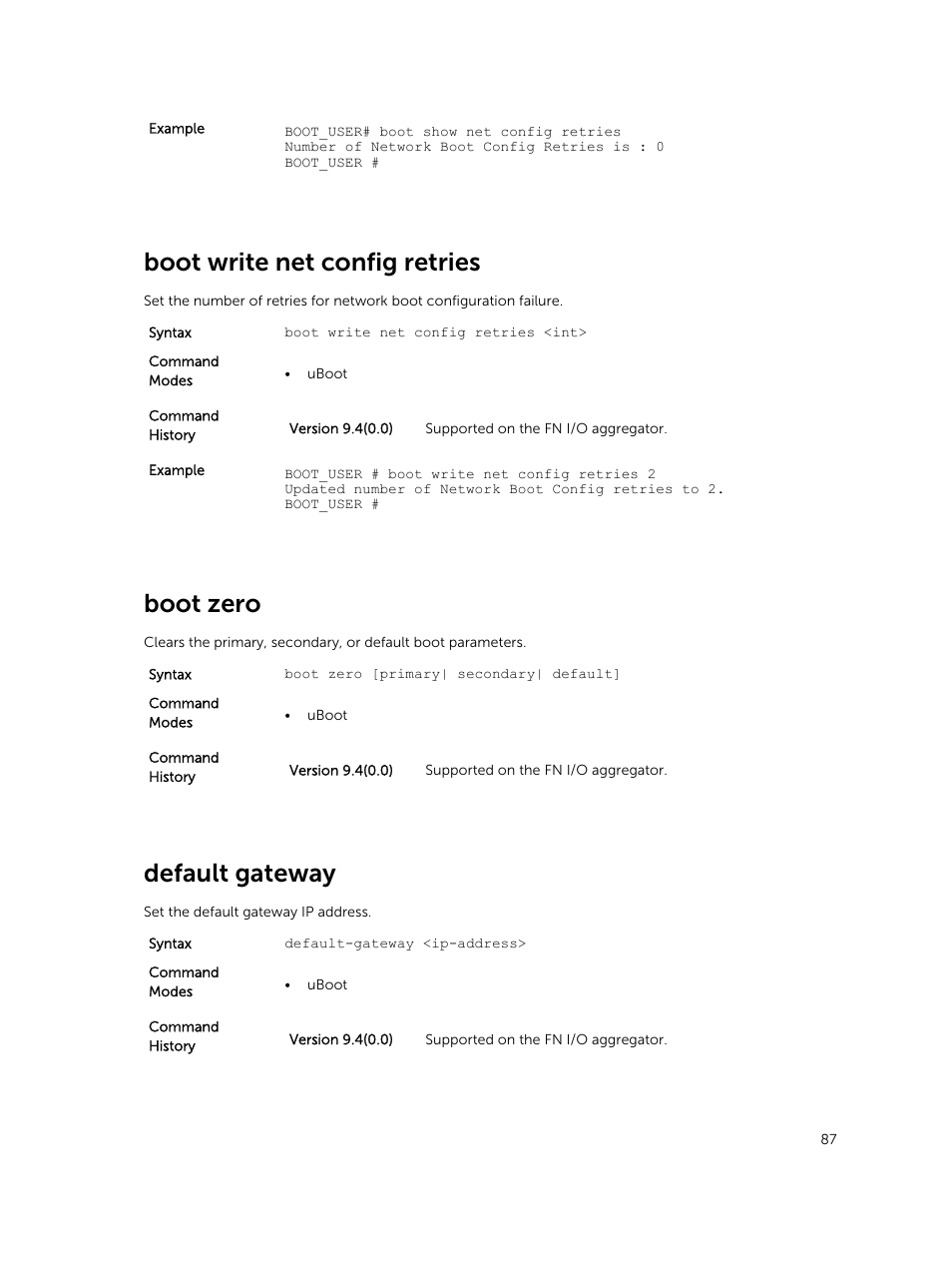 Boot write net config retries, Boot zero, Default gateway | Dell PowerEdge FX2/FX2s User Manual | Page 87 / 462