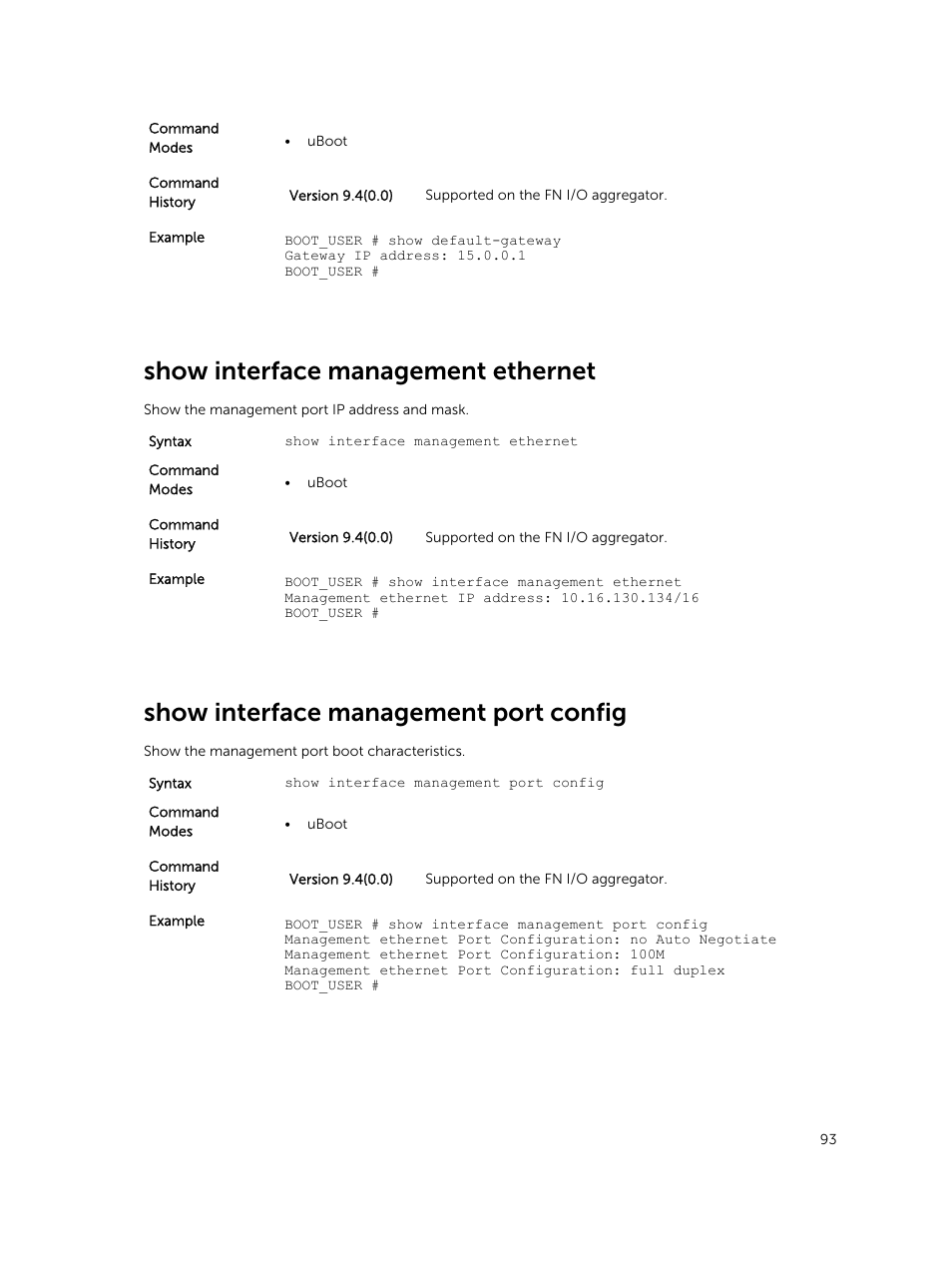 Show interface management ethernet, Show interface management port config | Dell PowerEdge FX2/FX2s User Manual | Page 93 / 462