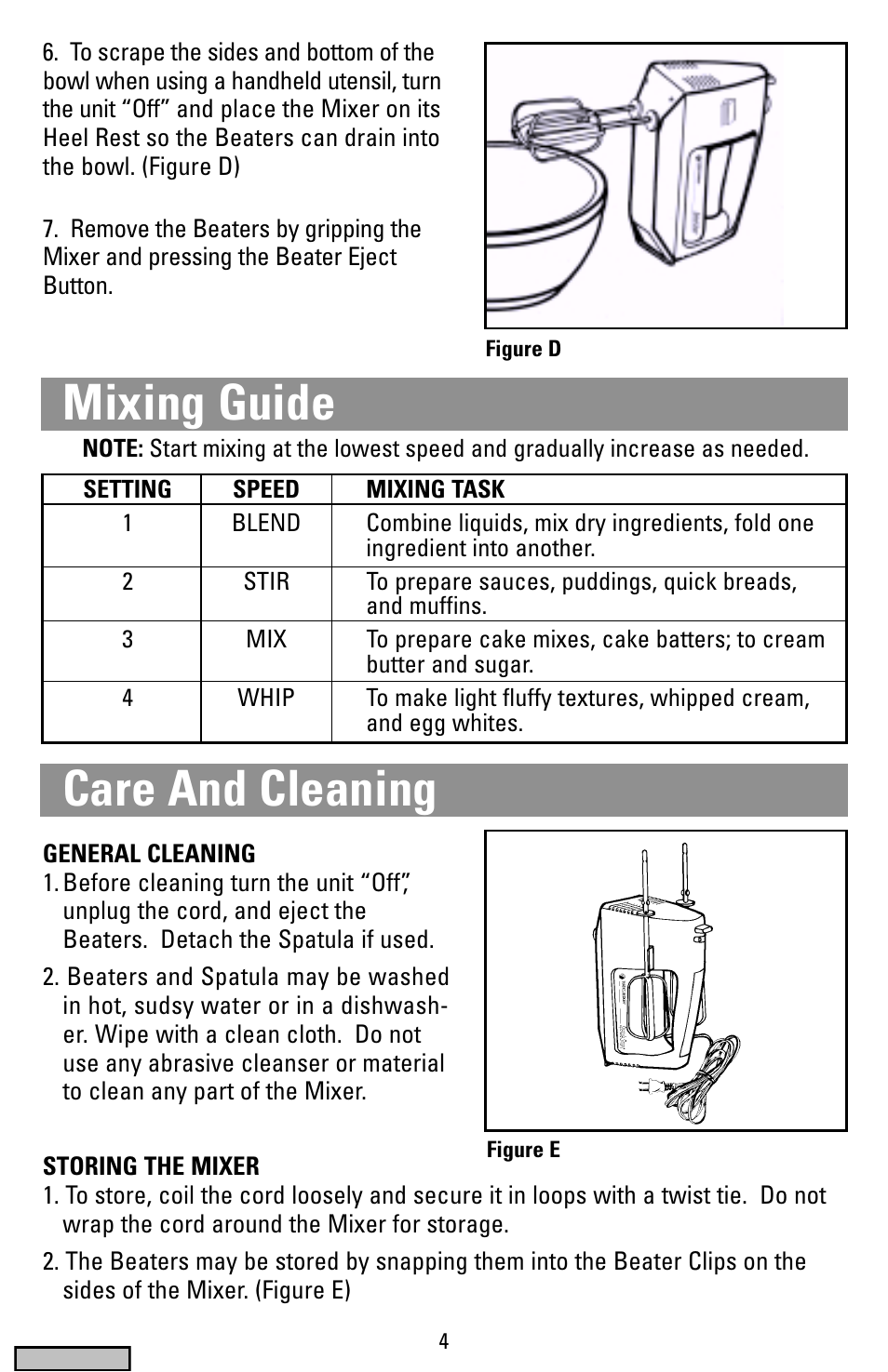 Mixing guide, Care & cleaning, Mixing guide care and cleaning | Black & Decker MX40 User Manual | Page 4 / 12