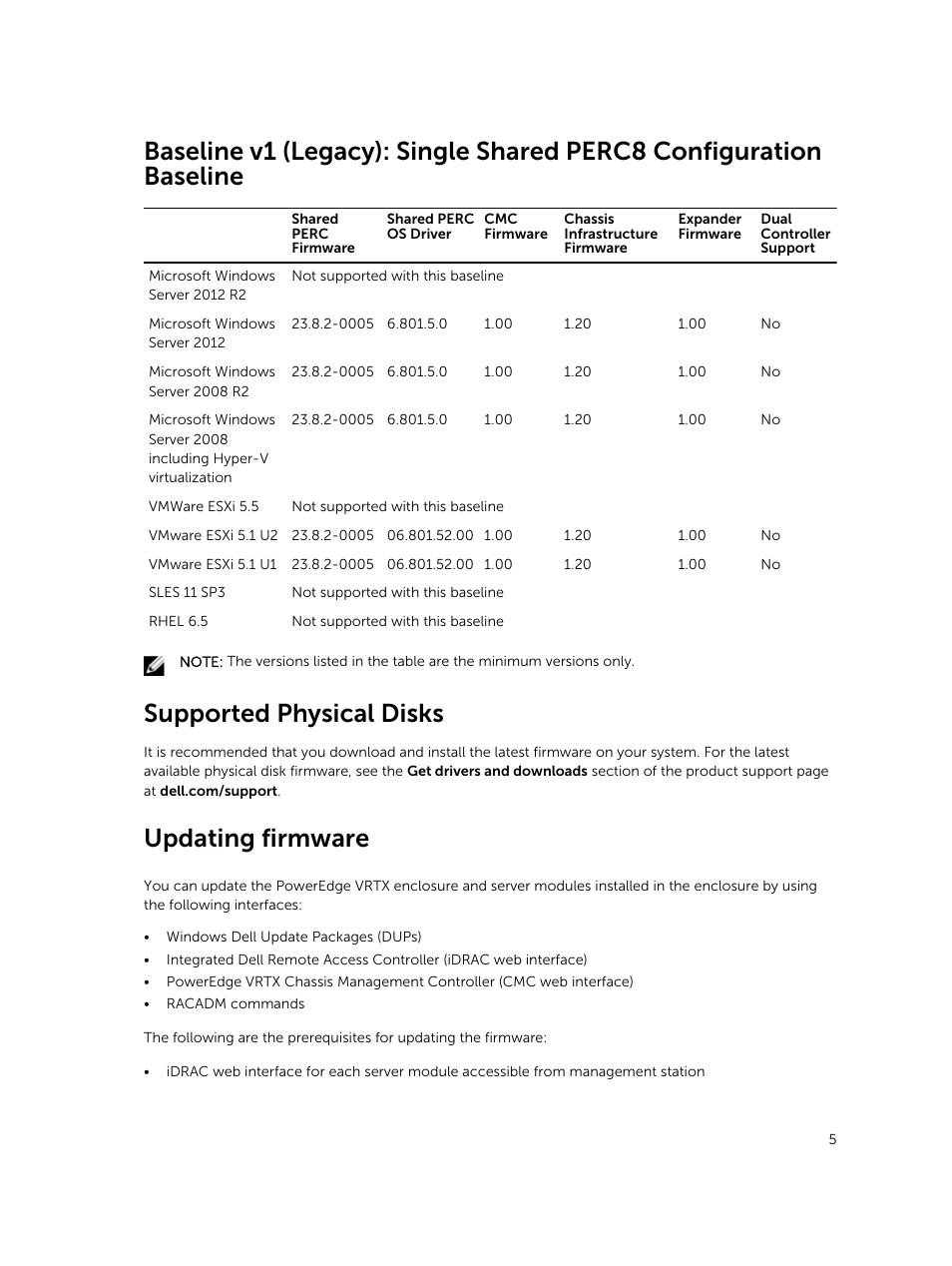 Supported physical disks, Updating firmware | Dell PowerEdge VRTX User Manual | Page 5 / 8