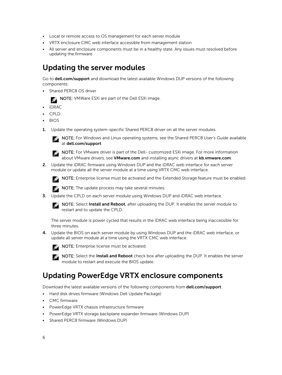 Updating the server modules, Updating poweredge vrtx enclosure components | Dell PowerEdge VRTX User Manual | Page 6 / 8