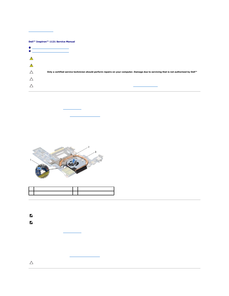 Processor heat sink, Removing the processor heat sink, Replacing the processor heat sink | Dell Inspiron 11z (1120, Mid 2010) User Manual | Page 18 / 54