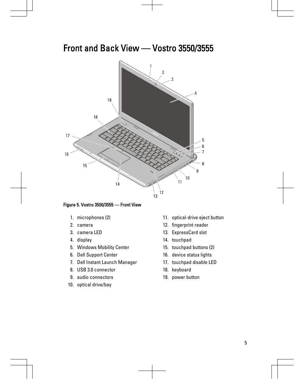 Front and back view — vostro 3550/3555 | Dell Vostro 3550 (Early 2011) User Manual | Page 5 / 16