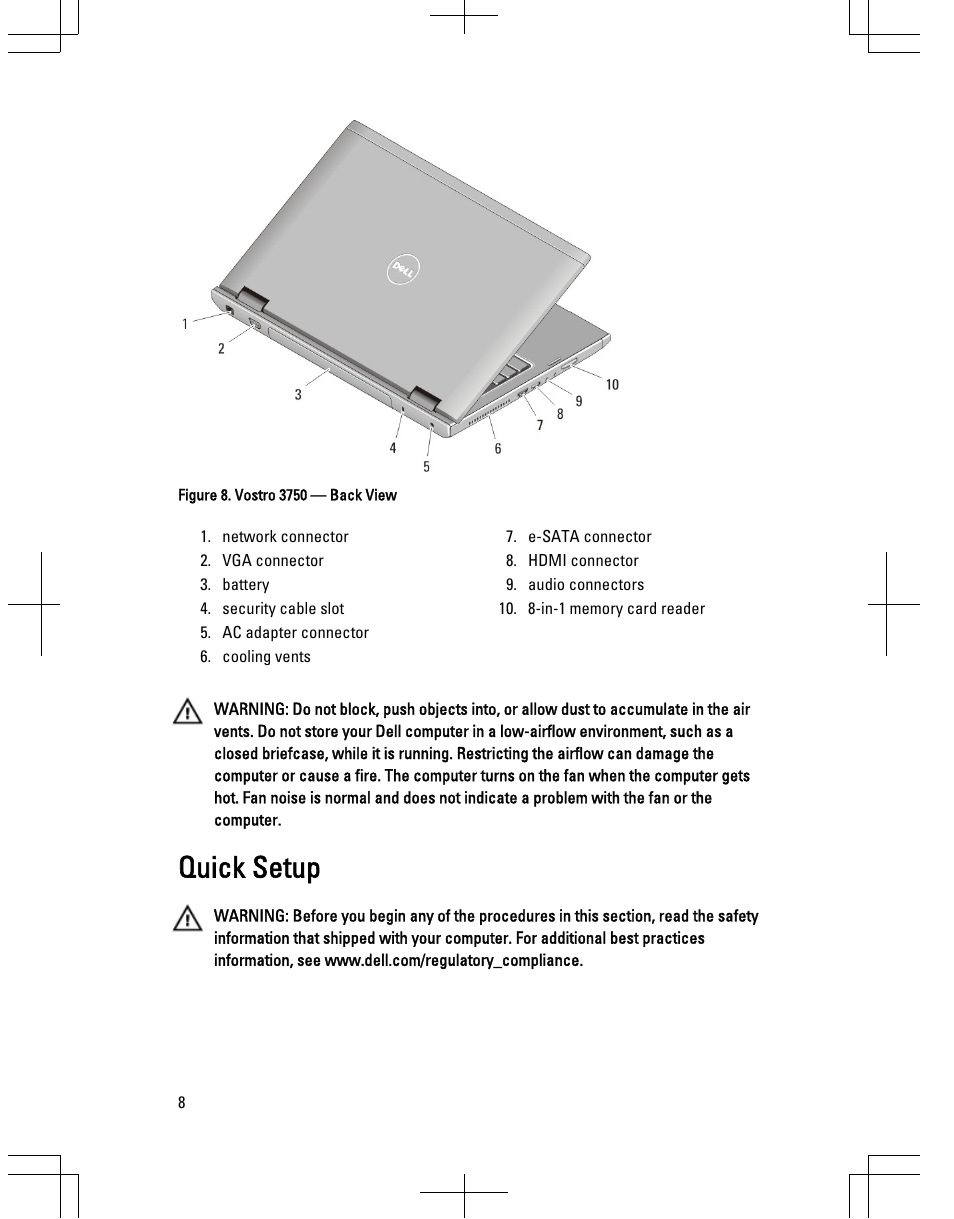 Quick setup | Dell Vostro 3550 (Early 2011) User Manual | Page 8 / 16